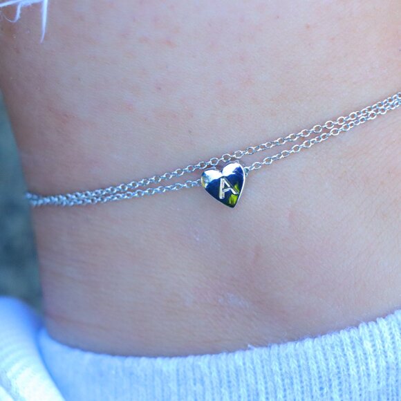 SILVER INITIAL ANKLET ❤️HEART CHARM PERSONALIZED ALPHABET DAINTY, ELDM22336 - Picture 10 of 15